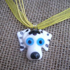 Murano Glass Dalmatian Dog Pendant Necklace